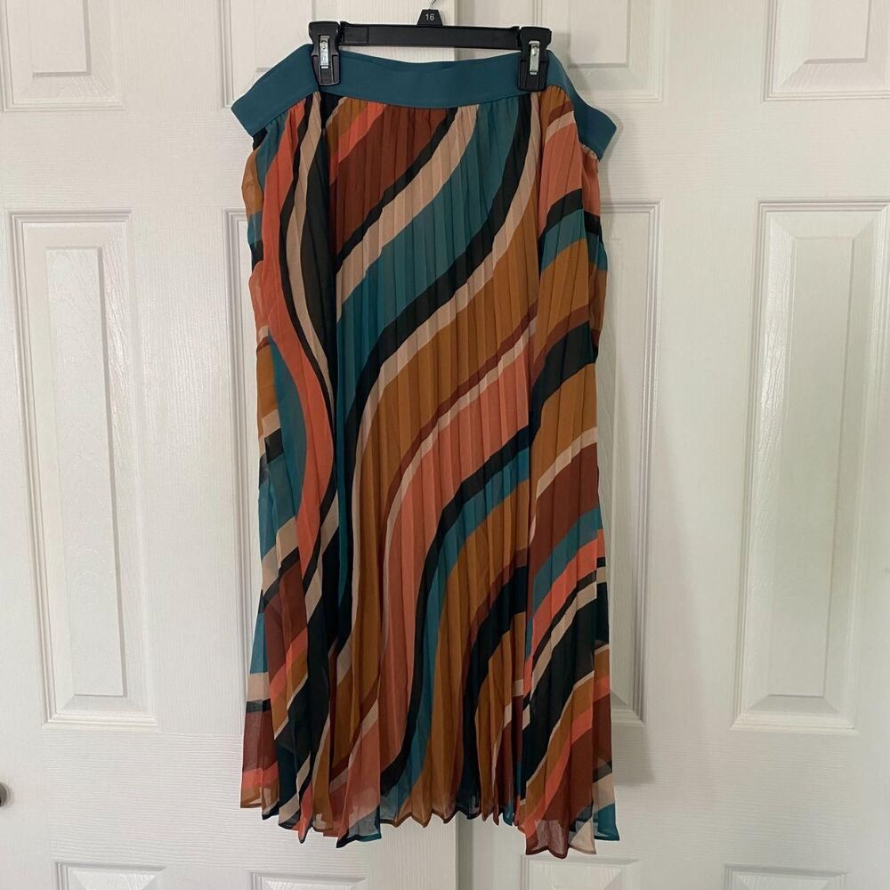 NWT Pleated Multi Striped Daniel Rainn Plus Size Midi Skirt 2X